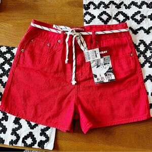 NEW Unionbay red denim jean shorts shoelace belt womens juniors size 7